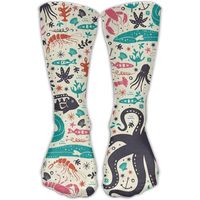 FUNINDIY Black Octopus and Fish High Socks Crew Crazy Socks