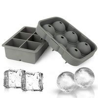Ticent Ice Cube Trays & Sphere Ice Molds - Set of 2 - Silicone Ice Ball Maker with Lid & Large Square Molds for Whiskey, Cocktail & Brandy(Grey)