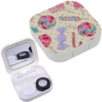 Portable Contact Lens Case Box Travel Kit Mirror + Bottle + Tweezers Container Holder [ Yummy Colorful Sweet Lollipop Candy ]