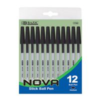 BAZIC Nova Black Color Stick Pen (12/Pack) (Case of 24)