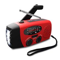 Ecocurrant Solar & Hand Crank Powered Radio Flashlight for Home, Office, Outdoors and Emergencies - Red Portable USB Charger with 3 LED Flashlight - 128 x 60 x 45mm - Weatherproof