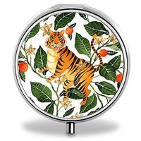 IMLONE Pill Organizer, Customized Tiger Leaves Art Pill Boxes with 3 Components Metal Portable Pill Container for Purse, Travelling and Daily Needs