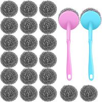 20 Pieces Stainless Steel Scourers Steel Wool Scrubber Metal Scouring Pad Metal Sponge with 2 Handles for Kitchen Bathroom Cleaning