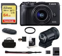 Canon EOS M6 Mark II Mirrorless Digital Camera (Black) with EF-M 15-45mm Lens and EVF-DC2 Viewfinder (Black) Bundle, Includes: SanDisk 64GB Extreme Memory Card + More (7 Items)