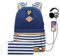 School Backpack with Charging USB Port Backpacks Canvas Backpack Bookbag