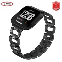 FunBand for Fitbit Versa Strap Bands for Women, Stainless Steel Bling Replacement Band Accessories Bracelet with D-Link Rhinestones Diamond for Fitbit Versa Watch Band