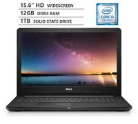 Dell Inspiron 15 3000 Series 15.6" HD LED-Backlit Widescreen Laptop, Intel Core i3-7130U 2.70GHz Dual-Core Processor, 12GB DDR4 RAM, 1TB Solid State Drive, HDMI, Wi-Fi, Bluetooth, Windows 10, Black