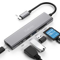 USB C Hub, iTeknic 6-in-1 Type C Hub for MacBook Pro/Air, Chromebook and More Type C Laptops, USB C Hub to HDMI 4K, USB-C Power Delivery, 2 USB 3.0 Ports, SD/TF Card Reader(Space Grey)