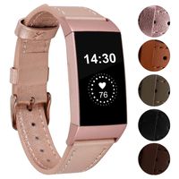 for Fitbit Charge 3 Bands - VOMA Genuine Leather Adjustable Replacement Sport Bands Wristbands Straps for Fitbit Charge 3 and Charge 3 SE Women Men Small Large Rose Gold