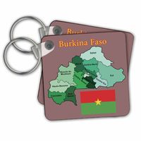 3dRose Colorful Map and Flag of Burkina Faso, Administrative Regions Labeled - Key Chains, 2.25" x 2.25", Set of 2 (kc_234400_1)