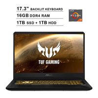 2019 ASUS TUF 17.3 Inch FHD 1080p Gaming Laptop (AMD Ryzen 7 3750H up to 4.0 GHz, 16GB DDR4 RAM, 1TB SSD (Boot) + 1TB HDD, GeForce GTX 1650 4GB, Backlit KB, WiFi, Bluetooth, HDMI, Windows 10)