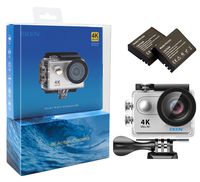 EKEN H9 4K Action Camera, Full HD WiFi Waterproof Sports Camera with 4K25/ 1080P60/ 720P120fps Video, 12MP Photo and 170 Wide-Angle Lens, Includes 17 Mountings Kit, 2 Batteries (Silver)