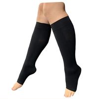 Presadee 8-15 mmHg Light Compression Leg Calf Circulation Fatigue Travel Daily Wear Extra Wide Knee High Traditional Socks Open Toe (Black, 4XL)