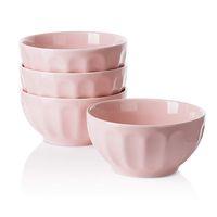 Sweese 106.108 Porcelain Fluted Bowls - 26 Ounce for Cereal, Soup and Fruit - Set of 4, Pink
