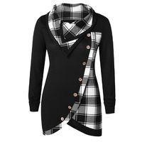 Adreamess Women Blouse Winter Long Sleeve Plaid Patchwork Turtleneck Tartan Tunic Sweatshirt Pullover Tops (Black-2, XXL)