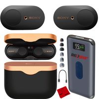 Sony WF-1000XM3 Truly Wireless Earbuds Headphones with Industry-Leading Noise Cancellation - Black WF-1000XM3/B with Charging Case Bundle Including Deco Gear Power Bank Charger + Headphone Cloth