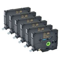 GREENCYCLE 6PK Adhesive Gold on Black Label Tape Compatible for Brother TZE-334 TZe334 TZ334,1/2 Inch,PT-2730 Labeling Maker