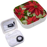 Portable Contact Lens Case Box Travel Kit Mirror + Bottle + Tweezers Container Holder [ Wonderful Poinsettia ]