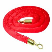 Red Barrier Rope Crowd Control Stanchion Queue Velvet Rope with Gold Color Plated Hooks, 6-Feet