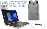 2020 HP 14 Inch HD Premium Laptop PC, 10th Gen Intel Quad Core i5-1035G4 (Beat i7-8550U), 8GB RAM, 128GB SSD, USB 3.1 Type C, Windows 10 S, Gold W/ Legendary Backpack & Mouse Pad Bundle