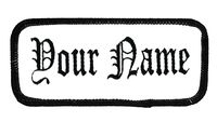 Name patch Uniform or work shirt personalized Identification tape Embroidered Sew On, Hook Fastener or Iron on, White/Black Old English, Hook Fastener