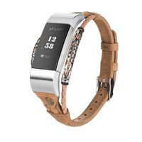 Wearlizer Genuine Slim Leather Bands Compatible with Fitbit Charge 2, Classic Adjustable Replacement Strap Wristband Metal Connectors, Women Man Small Large(Deep Scrub Brown)