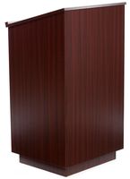 Displays2go 45.5 Inch Tall Podium with Locking Cabinet, Shelf, 25 Inch Angled Surface with Lip, Mahogany (LCTLCKHSTM)