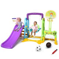 Costzon 6 in 1 Toddler Climber and Swing Set, Climber Slide Playset w/Basketball Hoop, Football Gate, Learning Panel for Indoor & Backyard, Infant Playground Yard Games (6-in-1 Slide & Swing Set)