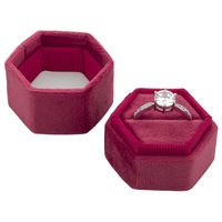 Koyal Wholesale Velvet Ring Box, Hexagon Vintage Wedding Ceremony Ring Box with Detachable Lid, 2 Piece Engagement Ring Box Holder, Modern Proposal Idea (Berry)
