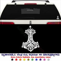 GottaLoveStickerz Viking Thor Hammer Removable Vinyl Decal Sticker for Laptop Tablet Helmet Windows Wall Decor Car Truck Motorcycle - Size (10 Inch / 25 cm Tall) - Color (Matte White)