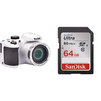 Kodak AZ401-WH PIXPRO 16MP Digital Camera, 3", White & SanDisk 64GB Ultra SDXC UHS-I Memory Card SDSDUNC-064G-GN6IN