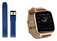 Beantech Smart Watch for Apple/Android Devices. Gold with Leather Strap. Bonus Navy Blue Sports Strap.
