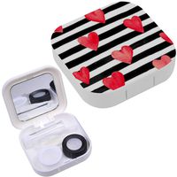 Portable Contact Lens Case Box Travel Kit Mirror + Bottle + Tweezers Container Holder [ Red Watercolor ]