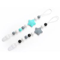 Lofca Silicone Pacifier Clip Toy BPA Free Silicone Use with Any Pacifier or Teether Baby Teething Short Chain Pacifier 2 Pack (Turquoise/Grey)