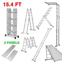 Finether 15.4ft Telescoping Ladder Multi Purpose Aluminum Extension Ladder, Folding Ladder Certified by EN131, 330lbs Capacity Heavy Duty with Safety Locking Hinges and 2 Panels for Free