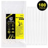 Multi-Purpose Nylon Zip Ties - (100 Piece) 4 Inch Self Locking Cable Ties.White