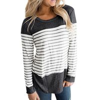 Hemlock Long Sleeves Stripe Shirts Tops Causal Blouse T Shirt Women Soft Cotton Tops (L, Dark Grey)