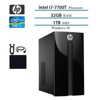 HP 2019 Premium Pavilion 460 Desktop Computer, Intel Quad-Core i7-7700T up to 3.8GHz, 32GB DDR4 SDRAM, 1TB SSD, DVD-Writer Bluetooth 4.2 Win 10 W/ Accessories Bundle