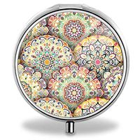Custom Round Silver Pill Box Pocket 2.1 Inches Medicine Tablet Holder Organizer Case for Purse - Colors Mandala