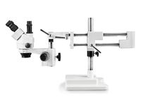 Vision Scientific VS-5F Simul-Focal Trinocular Zoom Stereo Microscope, 10x Widefield Eyepiece, 0.7X-4.5X Zoom Range, 7X-45x Magnification Range, Double Arm Boom Stand
