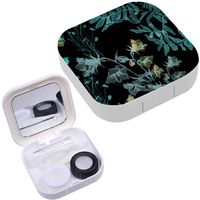 Portable Contact Lens Case Box Travel Kit Mirror + Bottle + Tweezers Container Holder [ Grass Bluebells On Black ]