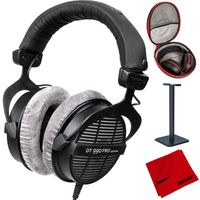 beyerdynamic DT-990-Pro-250 Professional Acoustically Open Headphones 250 Ohms (459038) with Full Size Headphone Case, Headphone Stand & Microfiber Cleaning Cloth
