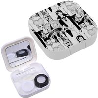 Portable Contact Lens Case Box Travel Kit Mirror + Bottle + Tweezers Container Holder [ Doodle Characters Halloween ]