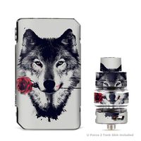 IT'S A SKIN Decal Vinyl Wrap for VooPoo Drag Mini & UForce T2 Tank Vape Sticker Sleeve Cover/Wolf with Rose in Mouth
