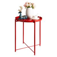 HollyHOME Tray Metal End Table, Sofa Table Small Round Side Tables, Anti-Rust and Waterproof Outdoor & Indoor Snack Table, Accent Coffee Table,（H） 20.28" x（D） 16.38", Red