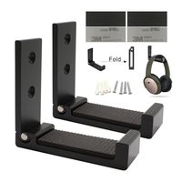 Foldable headphone holder, Aluminum wall mount hook, Hold up to 20KG with screws, 1KG with 3M Adhesive(2p black)