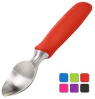 BALCI Ice Cream Scoop - Heavy Duty Stainless Steel Icecream Scooper With Non-Slip Rubber Grip - Professional Metal Ice-Cream Spade For Gelato, Cookie Dough & Pies - Dishwasher Safe - Red
