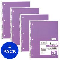 Mead Spiral Notebooks, 1 Subject, Wide Ruled Paper, 70 Sheets, 10-1/2" x 7-1/2", Purple, 4 Pack (38298)