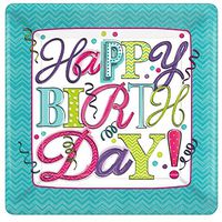 Sweet Birthday Party Square Dessert Plates Tableware, Paper, 7" x 7", Pack of 8