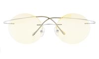 Rimless Anti Blue Ray Titanium Round Computer Glasses Women Men Reading Eyeglass(Silver) without Strength